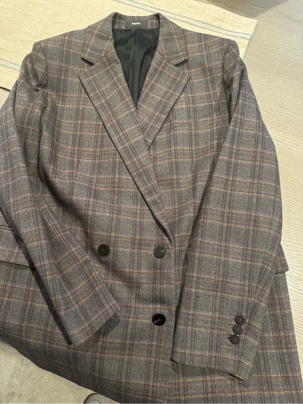 Theory Women's Gray Plaid Double-Breasted Blazer